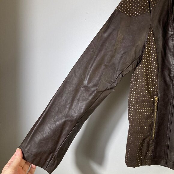 Womens Chicos Faux Leather Studded Moto Jacket Brown Gold M PU Viscose Polyester - Picture 4 of 9